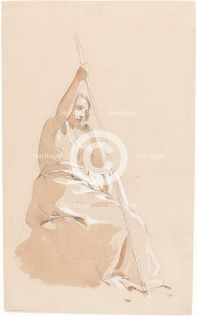 Seated Youth with a Staff, c. 1815. Creator: William Etty.