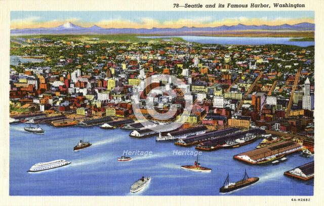 Seattle and its harbour, Washington, USA, 1936. Artist: Unknown