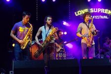 Seb Silas, Rich Muscat and Mak Murtic, Love Supreme Jazz Festival, Glynde Place, East Sussex, 2015. Artist: Brian O'Connor