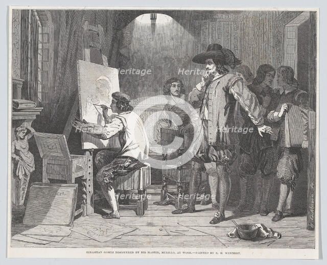 Sebastian Gomez Discovered by His Master, Murillo, At Work, from "Illustrated L..., April 29, 1848. Creator: Walter George Mason.