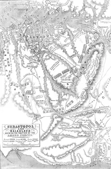 Sebastopol and Balaclava shewing the position of the Allied Forces, 1854. Creator: John Dower