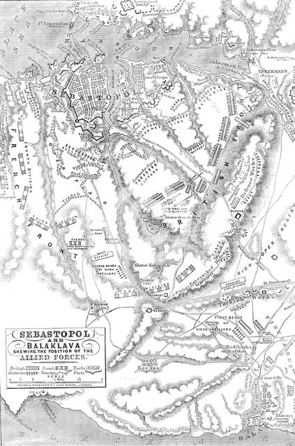 Sebastopol and Balaclava shewing the position of the Allied Forces, 1854. Creator: John Dower.