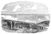 Sebastopol Batteries Firing at an Austrian Vessel, 1854. Creator: Unknown