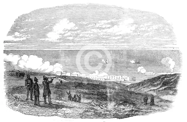 Sebastopol Batteries Firing at an Austrian Vessel, 1854. Creator: Unknown.