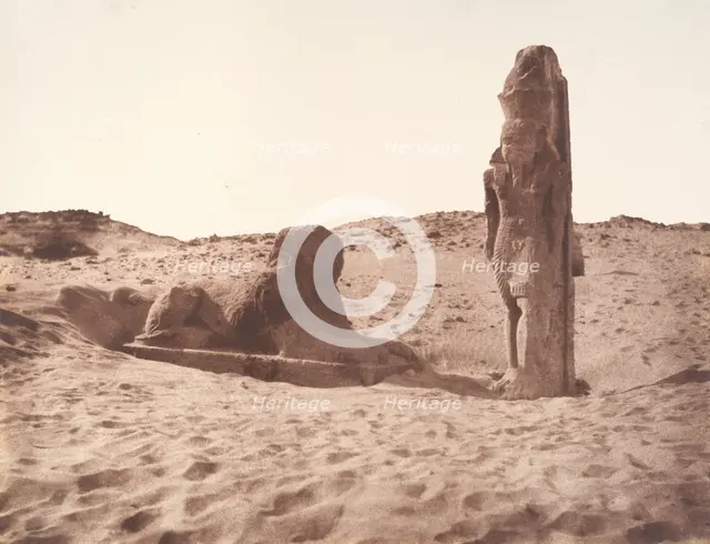 Séboûah, Temple, Colosse et Sphinx de la Partie Gauche de l'Avenue, 1851-52. Creator: Félix Teynard.