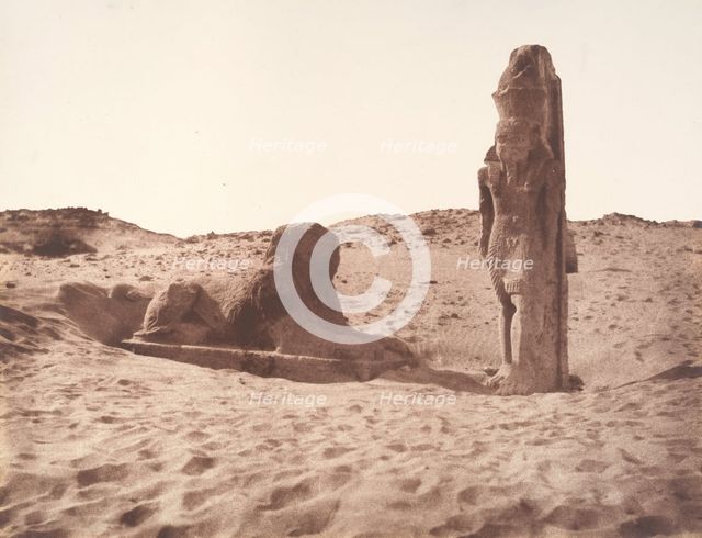 Séboûah, Temple, Colosse et Sphinx de la Partie Gauche de l'Avenue, 1851-52. Creator: Félix Teynard.
