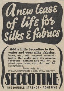 Seccotine Fabric Adhesive, 1939