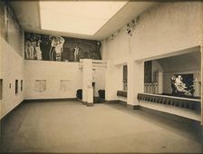 Secession. Main room with the Beethoven frieze by Gustav Klimt and Max Klinger's Beethoven..., 1902. Creator: Unknown photographer