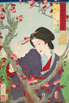 Second Month: Tei of Shinbashi by a Plum Tree at Umeyashiki, 1880. Creator: Tsukioka Yoshitoshi