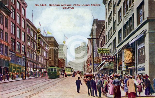 Second Avenue from Union Street, Seattle, Washington, USA, 1910. Artist: Unknown