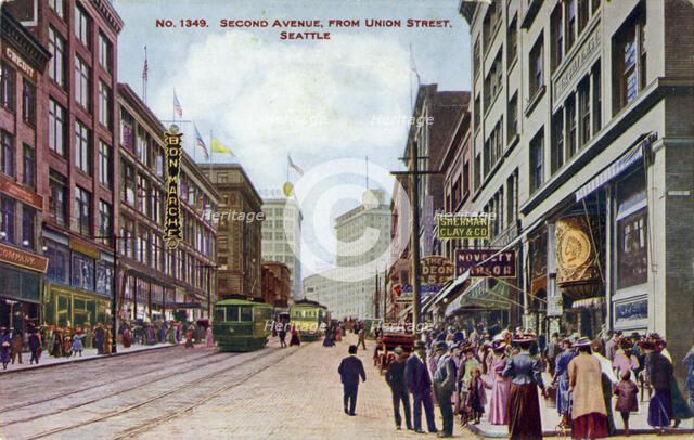 Second Avenue from Union Street, Seattle, Washington, USA, 1910. Artist: Unknown