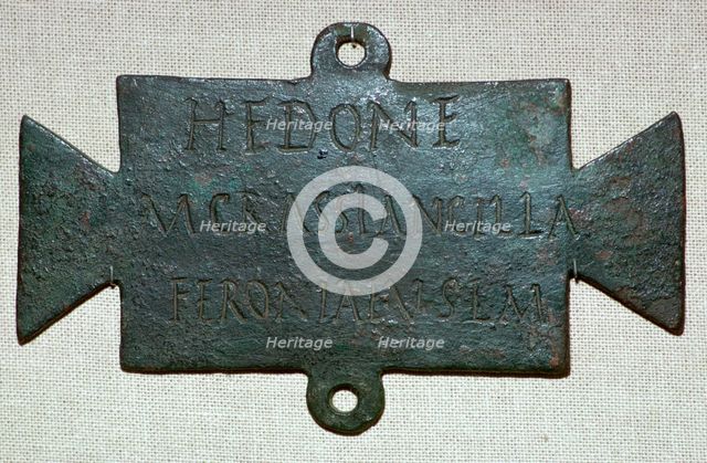 Second century Roman bronze plaque with a dedication to Feronia. Artist: Unknown