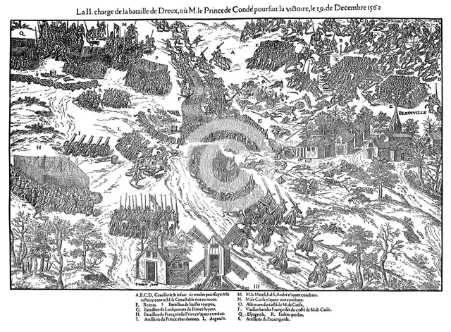 Second charge at the Battle of Dreux, French Religious Wars, 19 December 1562 (1570). Artist: Jacques Tortorel