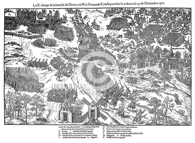 Second charge at the Battle of Dreux, French Religious Wars, 19 December 1562 (1570). Artist: Jacques Tortorel