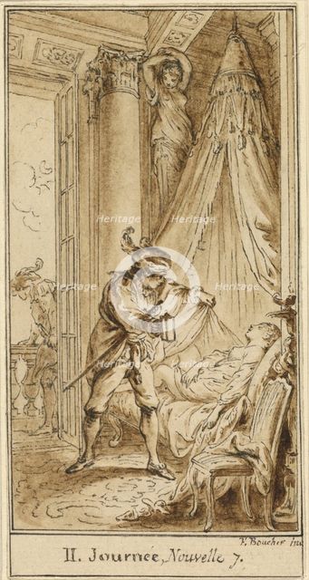 Second Day, Seventh Story: The Duke of Athens Contemplating the Sleeping Princess..., c. 1757. Creator: Hubert Francois Gravelot.