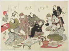 Second Illustration of Calligraphy and Painting Party on the Upper Floor of the Manpachiro..., 1827. Creator: Utagawa Kunisada