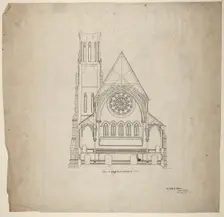 Second Presbyterian Church, Chicago, Illinois, Transverse Section, 1874. Creator: Renwick & Sands