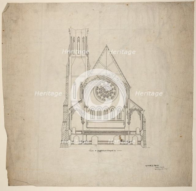 Second Presbyterian Church, Chicago, Illinois, Transverse Section, 1874. Creator: Renwick & Sands.