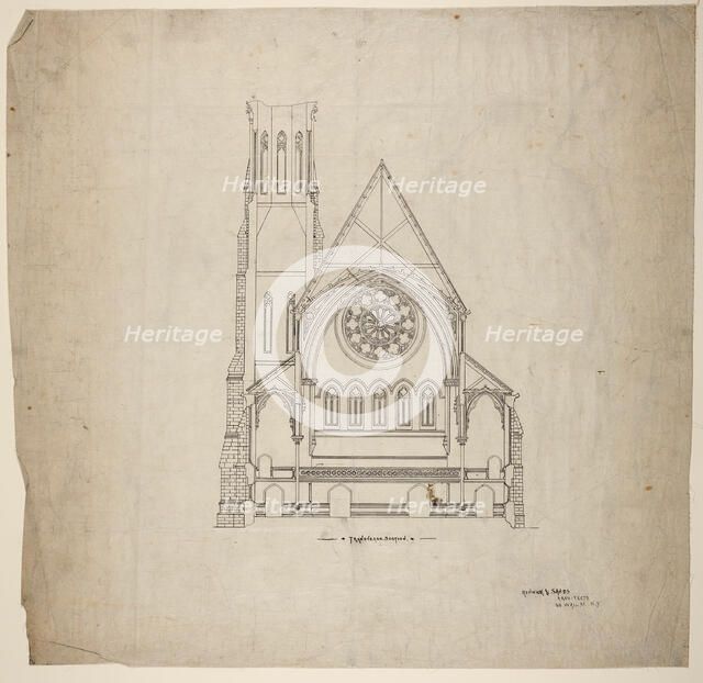 Second Presbyterian Church, Chicago, Illinois, Transverse Section, 1874. Creator: Renwick & Sands.