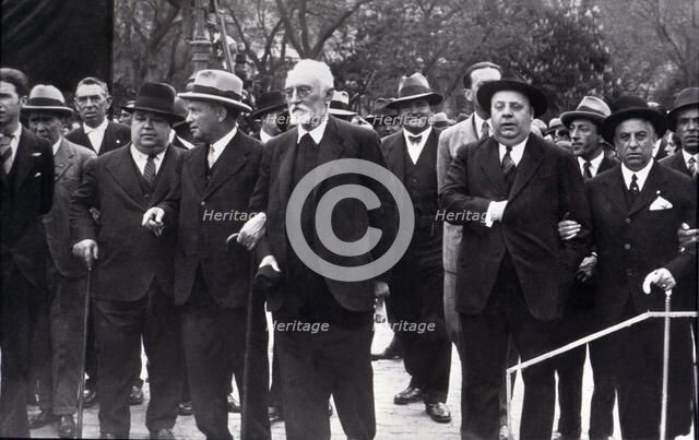 Second Republic, demonstration on May 1, 1931 in Madrid, headed by Unamuno, Largo Caballero, Inda…