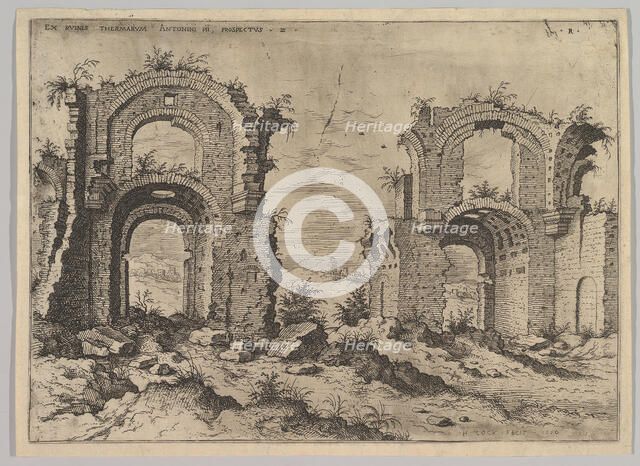 Second View of the Baths of Diocletian, from set of Roman Ruins, 1550. Creator: Hieronymus Cock.