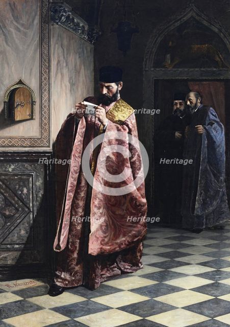 Secret denunciation in the Republic of Venice, c1887. Creator: Ricardo Navarrete y Fos.