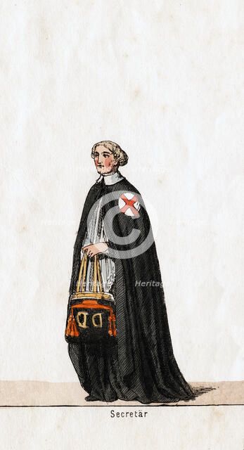 Secretary, costume design for Shakespeare's play, Henry VIII, 19th century. Artist: Unknown