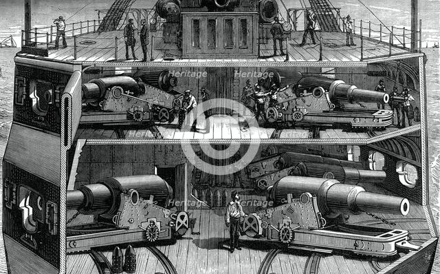 Section view of batteries in the ironclad frigate Alexandra, (c1880). Artist: Unknown