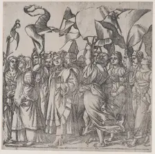 Section C: female martyrs and saints holding banners, from The Triumph of Christ, 1836. Creator: Andrea Andreani