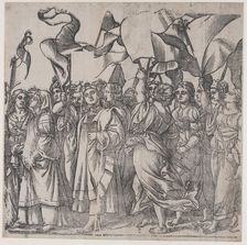 Section C: female martyrs and saints holding banners, from The Triumph of Christ, 1836. Creator: Andrea Andreani