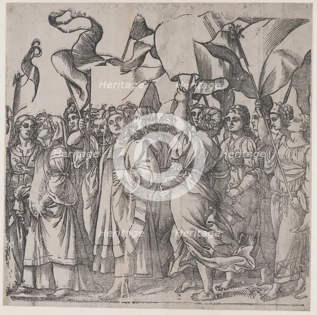 Section C: female martyrs and saints holding banners, from The Triumph of Christ, 1836. Creator: Andrea Andreani.