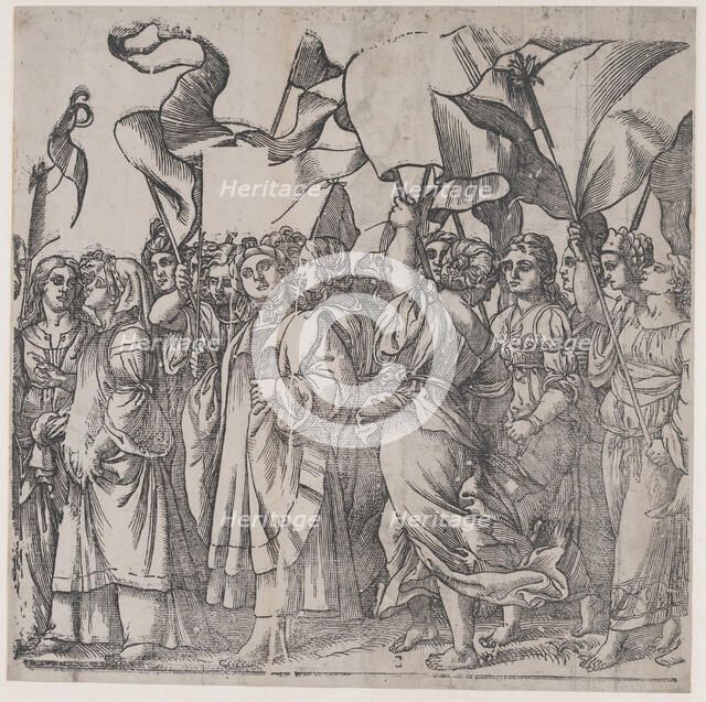 Section C: female martyrs and saints holding banners, from The Triumph of Christ, 1836. Creator: Andrea Andreani.
