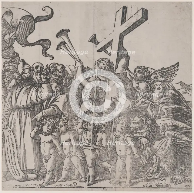 Section D: angels sounding trumpets etc, from The Triumph of Christ, 1836. Creator: Andrea Andreani.