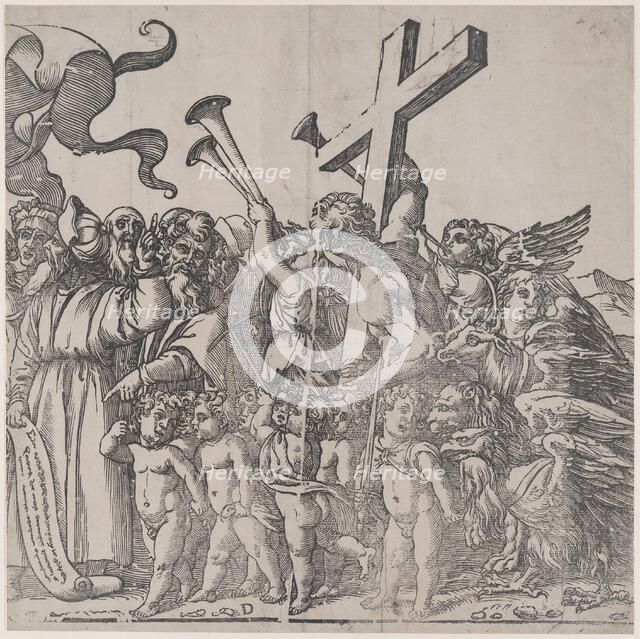 Section D: angels sounding trumpets etc, from The Triumph of Christ, 1836. Creator: Andrea Andreani.