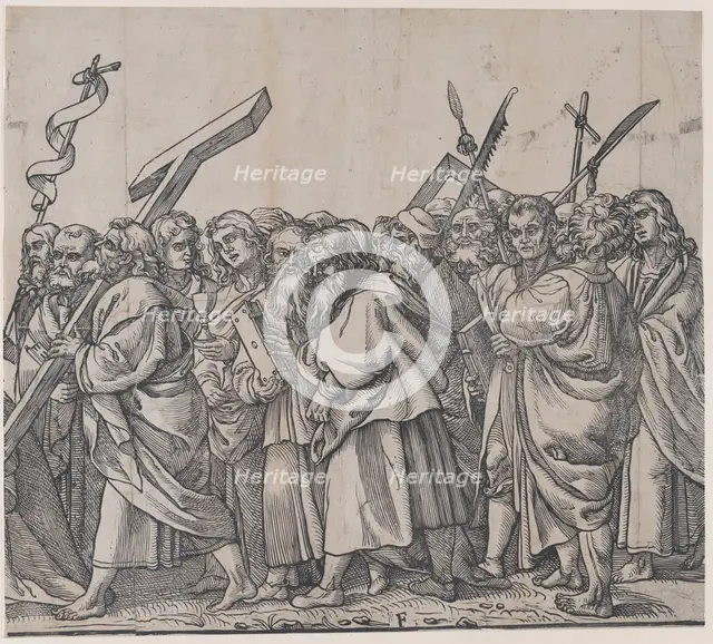 Section F: Saints holding crosses, books, and weapons, from The Triumph of Christ, 1836. Creator: Andrea Andreani.