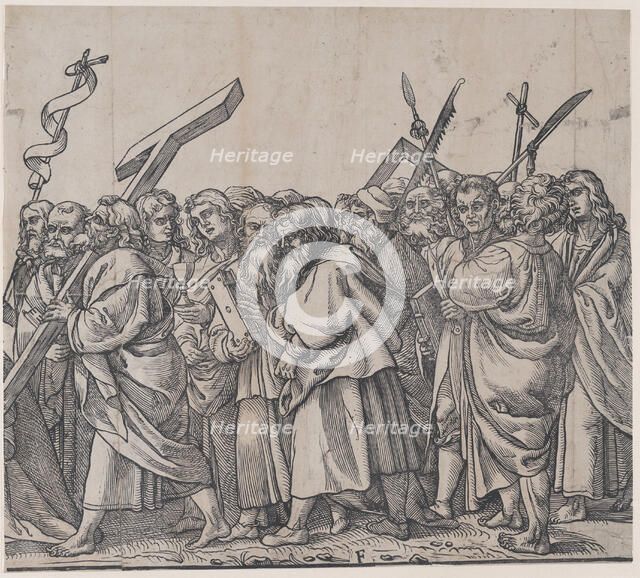 Section F: Saints holding crosses, books, and weapons, from The Triumph of Christ, 1836. Creator: Andrea Andreani.