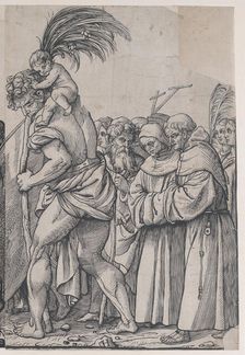 Section H: Saint Christopher carrying the Christ Child, from The Triumph of Christ, 1836. Creator: Andrea Andreani