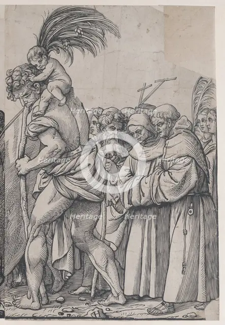 Section H: Saint Christopher carrying the Christ Child, from The Triumph of Christ, 1836. Creator: Andrea Andreani.