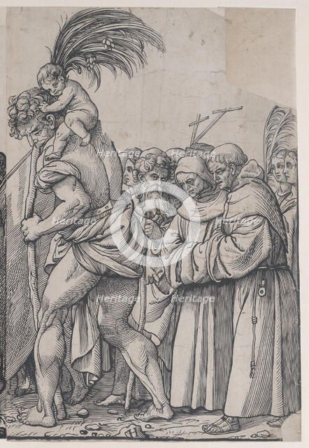 Section H: Saint Christopher carrying the Christ Child, from The Triumph of Christ, 1836. Creator: Andrea Andreani.