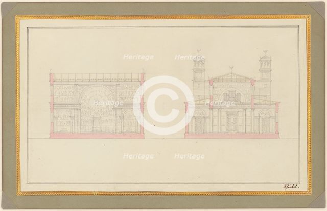 Section of the Crossing and the West End of a Cathedral for Berlin, 1827. Creator: Karl Friedrich Schinkel.
