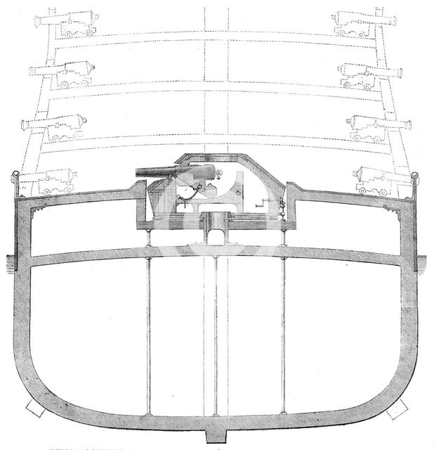 Section of a three-decker, showing Captain Coles's mode of altering the same into a shield..., 1862. Creator: Unknown.