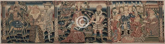 Section of an Embroidered Frieze: Rebecca Meeting Isaac, Abigail Meeting David…, 1625-1649. Creator: Unknown.