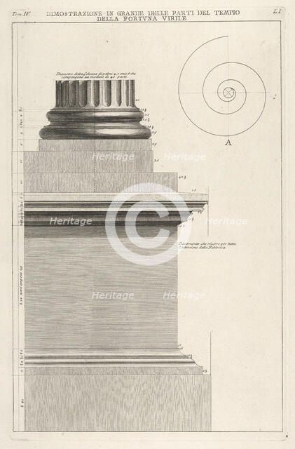 Section of column base from the Temple of Fortuna Virilis (Tempio della Fortuna Virile), f..., 1756. Creator: Giovanni Battista Piranesi.