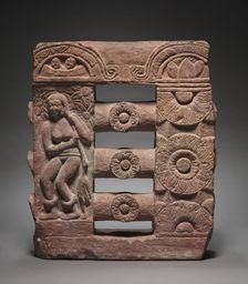 Section of Monolithic Railing with Bather and Lotus Medallions, c. 150-250. Creator: Unknown