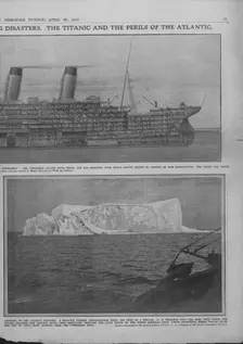 Sectional diagram of the Titanic and iceberg, April 20, 1912. Creator: Unknown