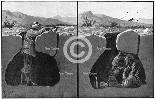 Sectional view of a typical Boer entrenchment, Boer War, c1900. Artist: Unknown