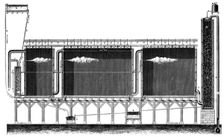 Sectional view of lead chambers for large-scale production of sulphuric acid, 1870