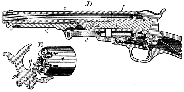 Sectional view of the Colt revolver, c1880. Artist: Unknown