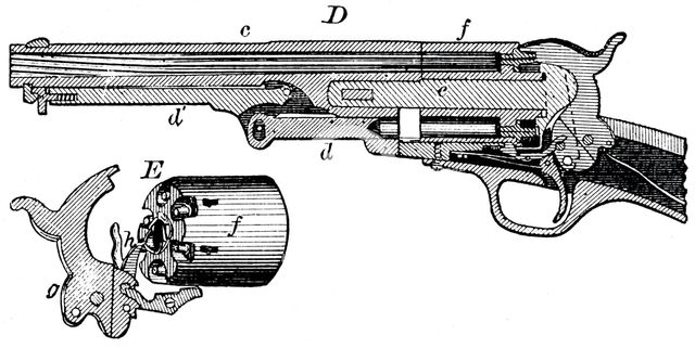 Sectional view of the Colt revolver, c1880. Artist: Unknown