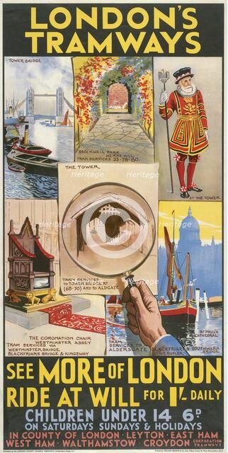 'See More of London', London County Council (LCC) Tramways poster, 1933. Artist: GE Butler